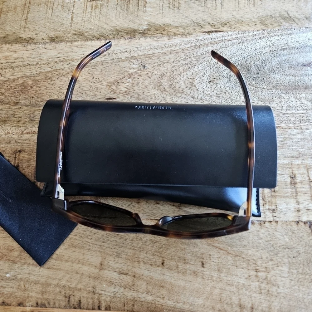 Saint Laurent Women YSL SL515 58mm Cat Eye Sunglasses Havana Green New Authentic